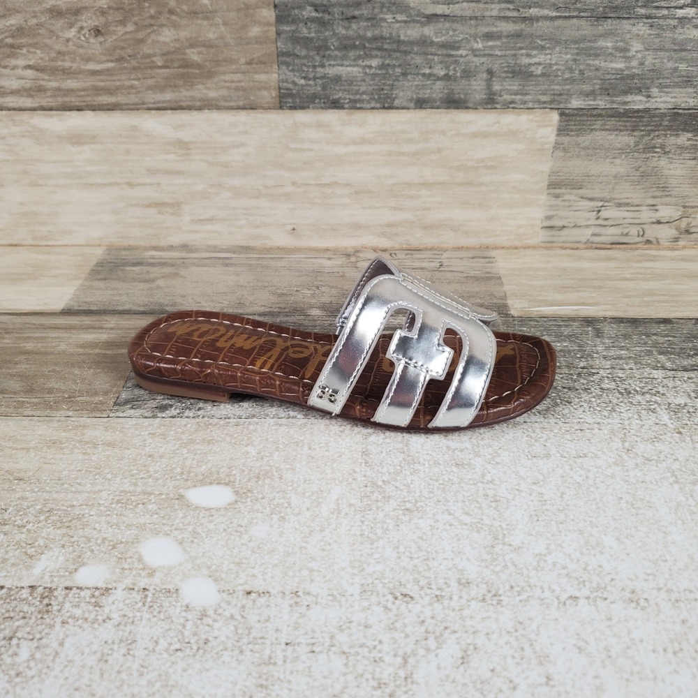 Sam Edelman Bay Kids Slide Sandals Sz 11 Silver Leather Comfort Slip On Open Toe